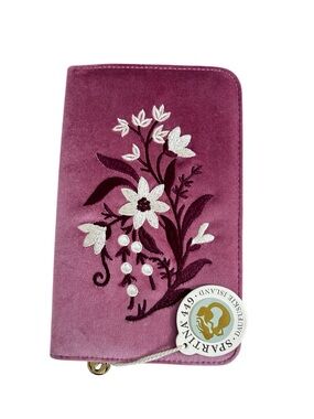 Spartina 449 Velvet Embroidered Jewelry Travel Case Pink Floral NWT